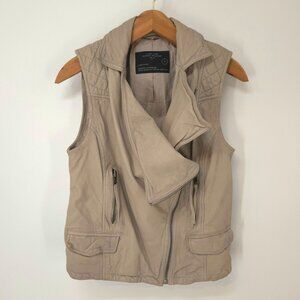 AllSaints Spitalfields Jacks Place Tan Quilted Leather Vest Women's Size 12